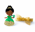 Cute Doll Gold Dress with Bow Hair Clip