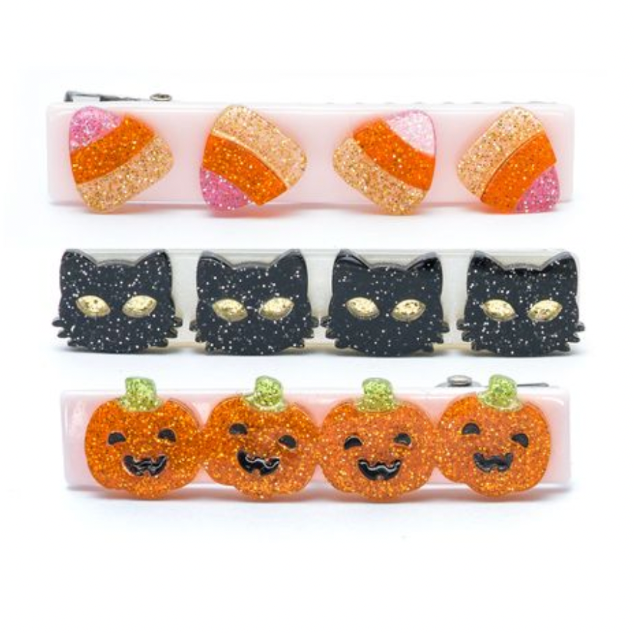 Cat Candy Corn & Pumpkin Hair Clips
