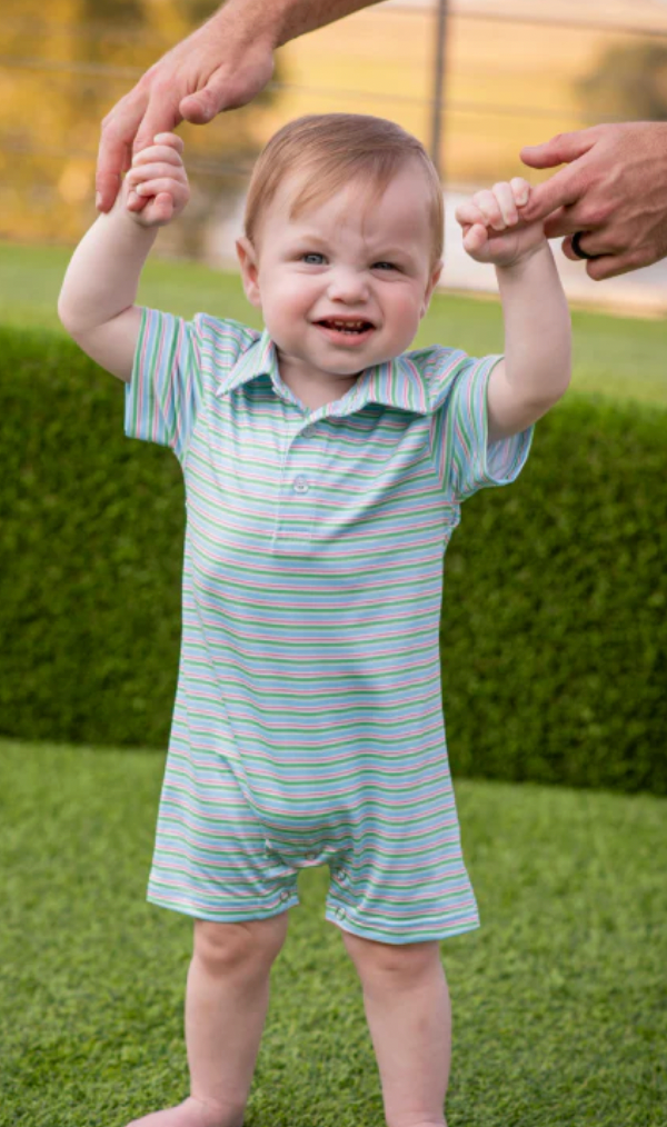 Sherbet Stripe Polo Short Sleeve Romper