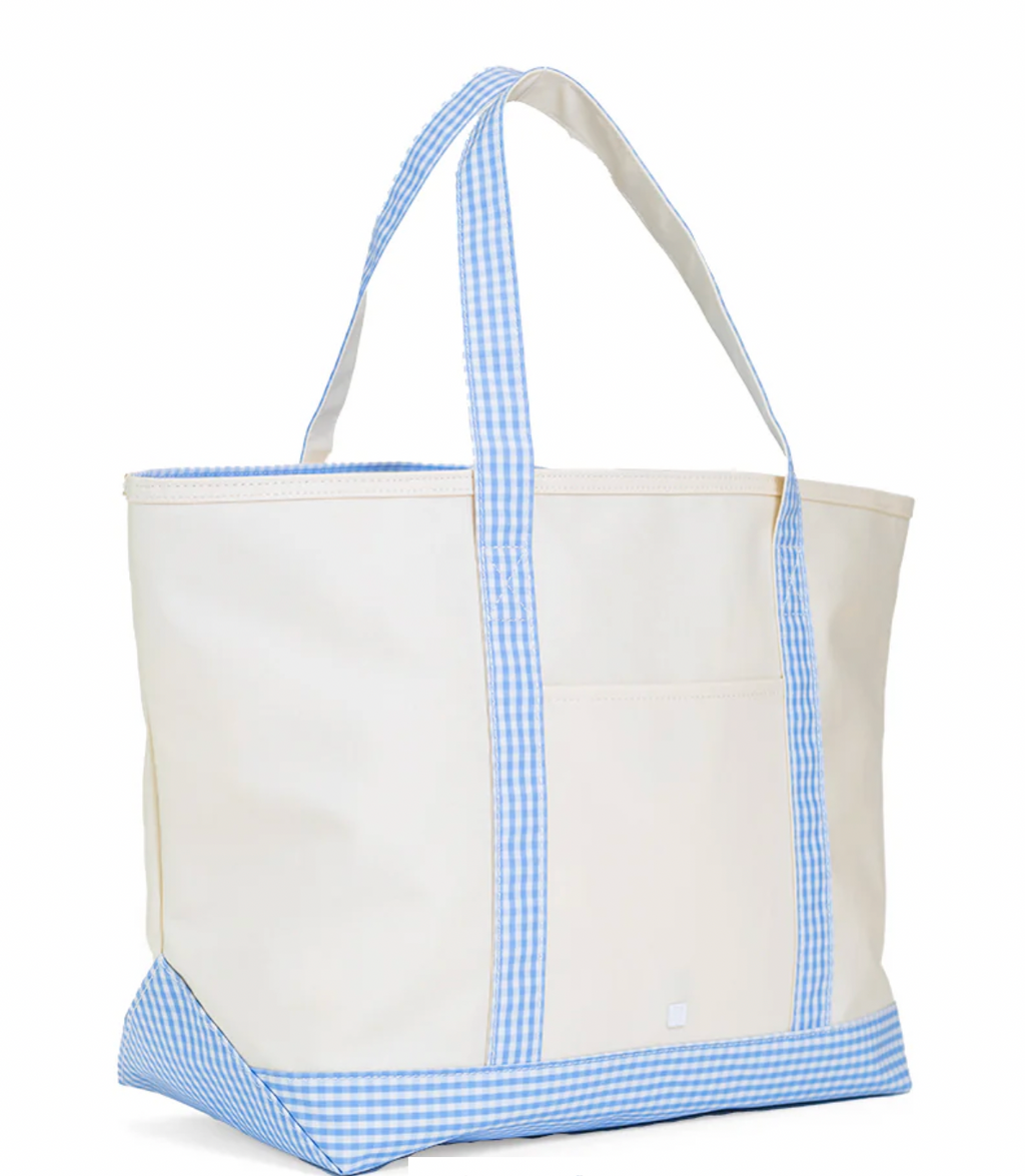 MAXI TOTE - Coated Canvas Natural With Sky Trim