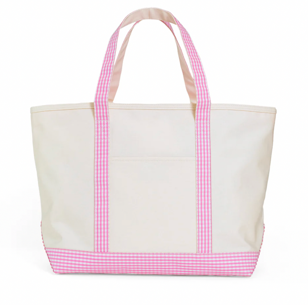 MAXI TOTE - Coated Canvas Natural With Gingham Pink