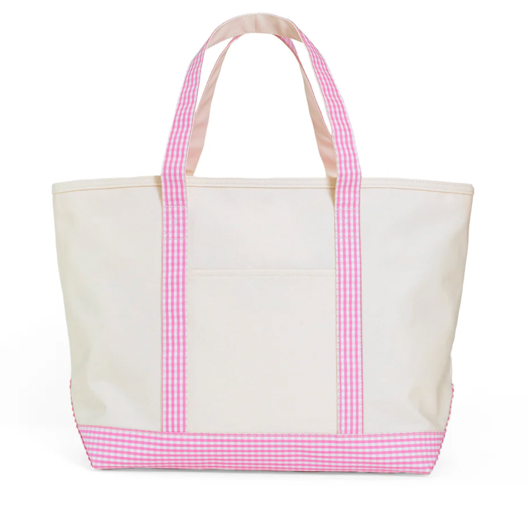 MAXI TOTE - Coated Canvas Natural With Gingham Pink