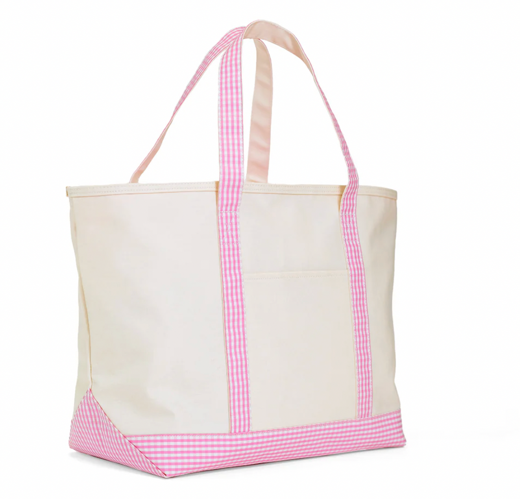 MAXI TOTE - Coated Canvas Natural With Gingham Pink