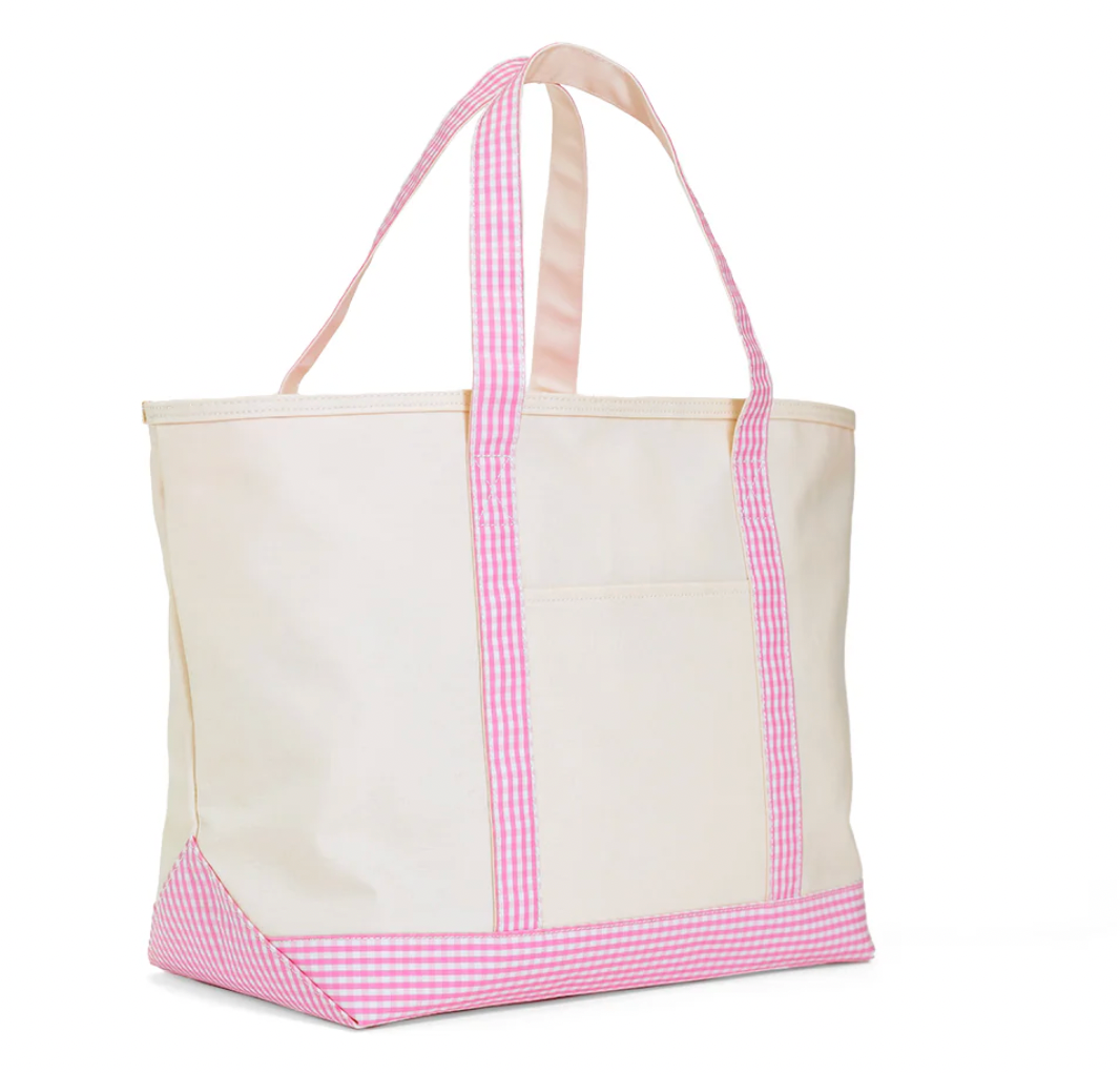 MAXI TOTE - Coated Canvas Natural With Gingham Pink