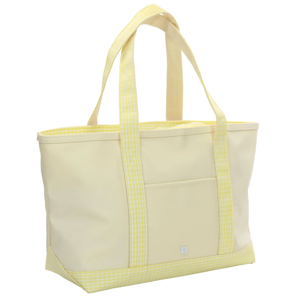 Medium Tote - Coated Canvas Natural With Gingham Buttercup Trim