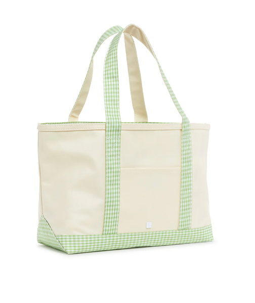 Medium Tote - Coated Canvas Natural With Gingham Leaf Trim