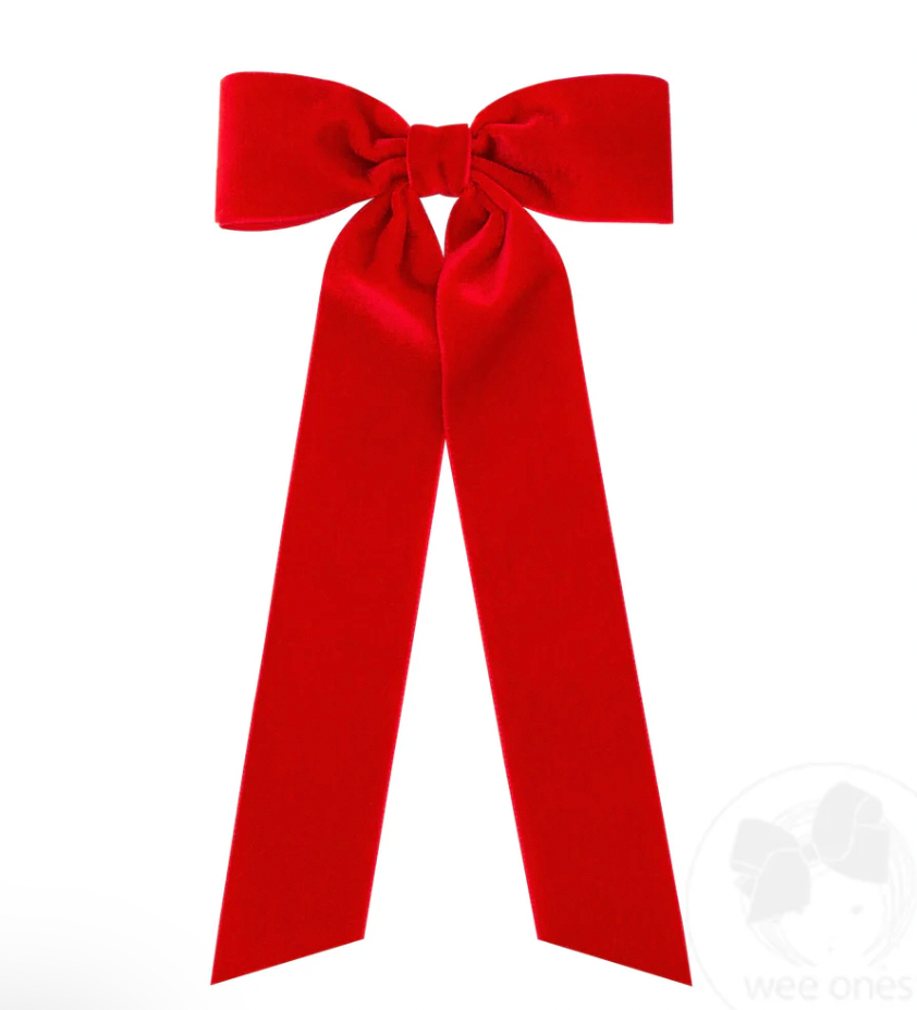 Tiny Velvet Bowtie with Plain Wrap and Streamer Tails