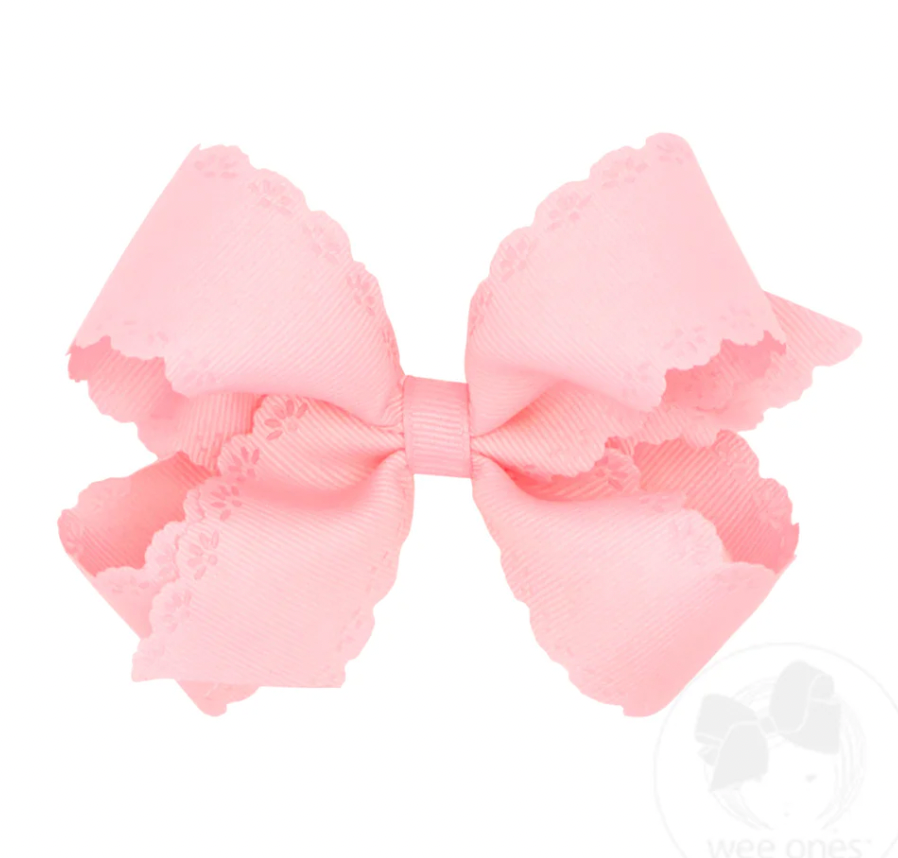 Medium Grosgrain Bow with Eyelet Flower-Embossed Edges
