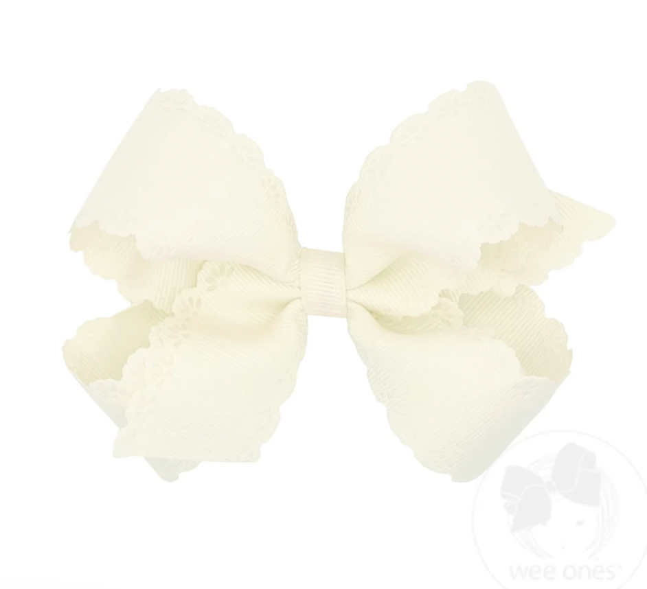 Small King Grosgrain Bow with Eyelet Flower Embossed Edges