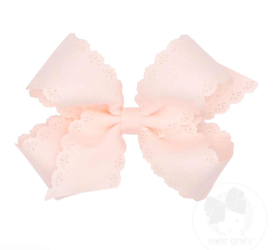 Medium Grosgrain Bow with Eyelet Flower-Embossed Edges