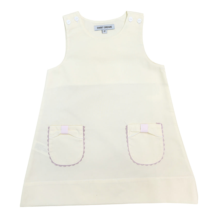Bow Pocket Sleeveless Yellow Dress