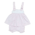 Bow shoulder pink stripe bloomer set