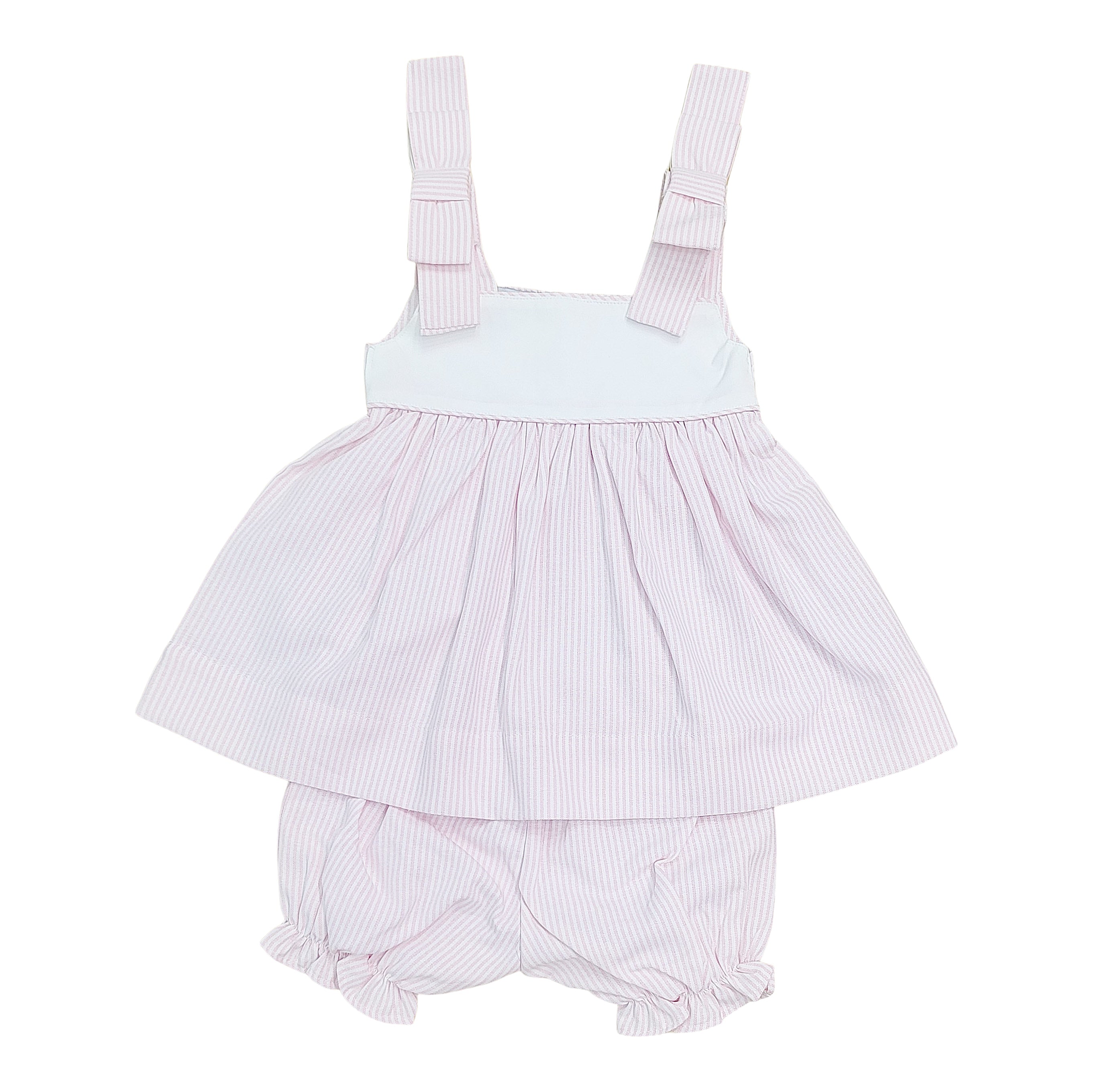 Bow shoulder pink stripe bloomer set