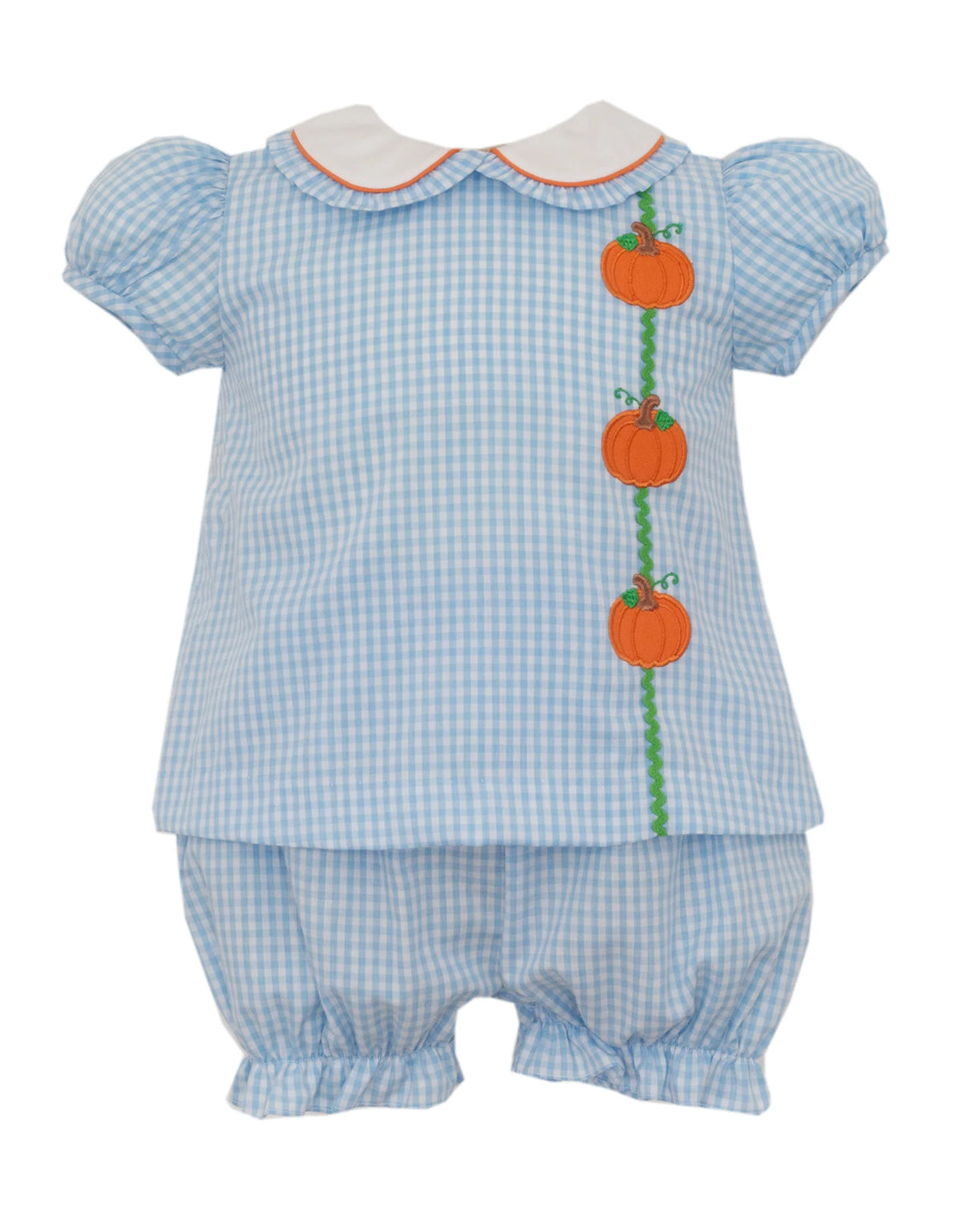 Pumpkin Blue Gingham girl's bloomer set
