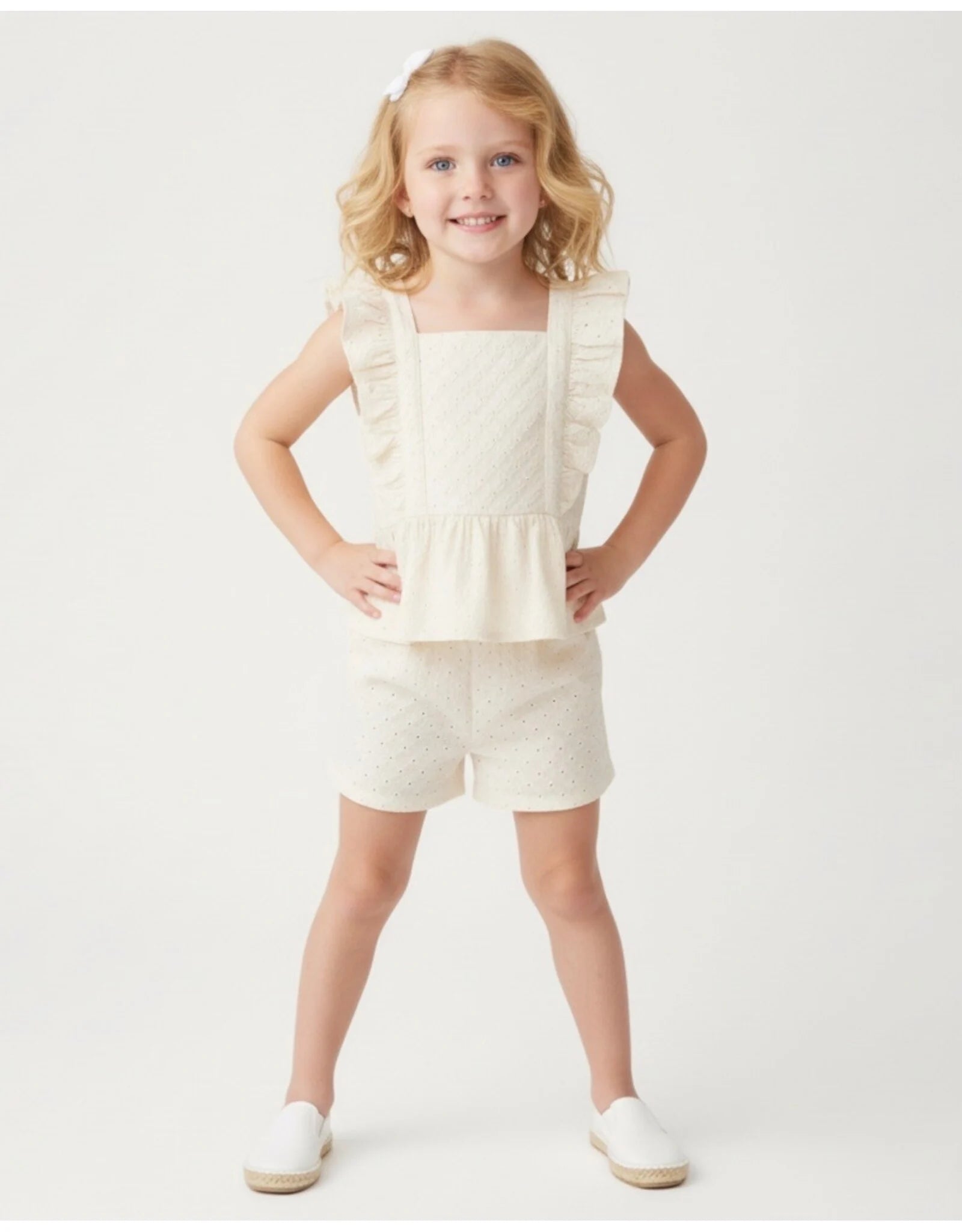 Organic Eyelet Flutter Top And Shorts Set - Ivory Eyelet