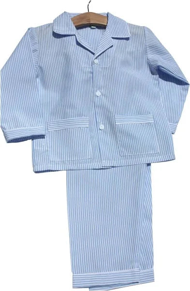White trim blue stripe pajamas