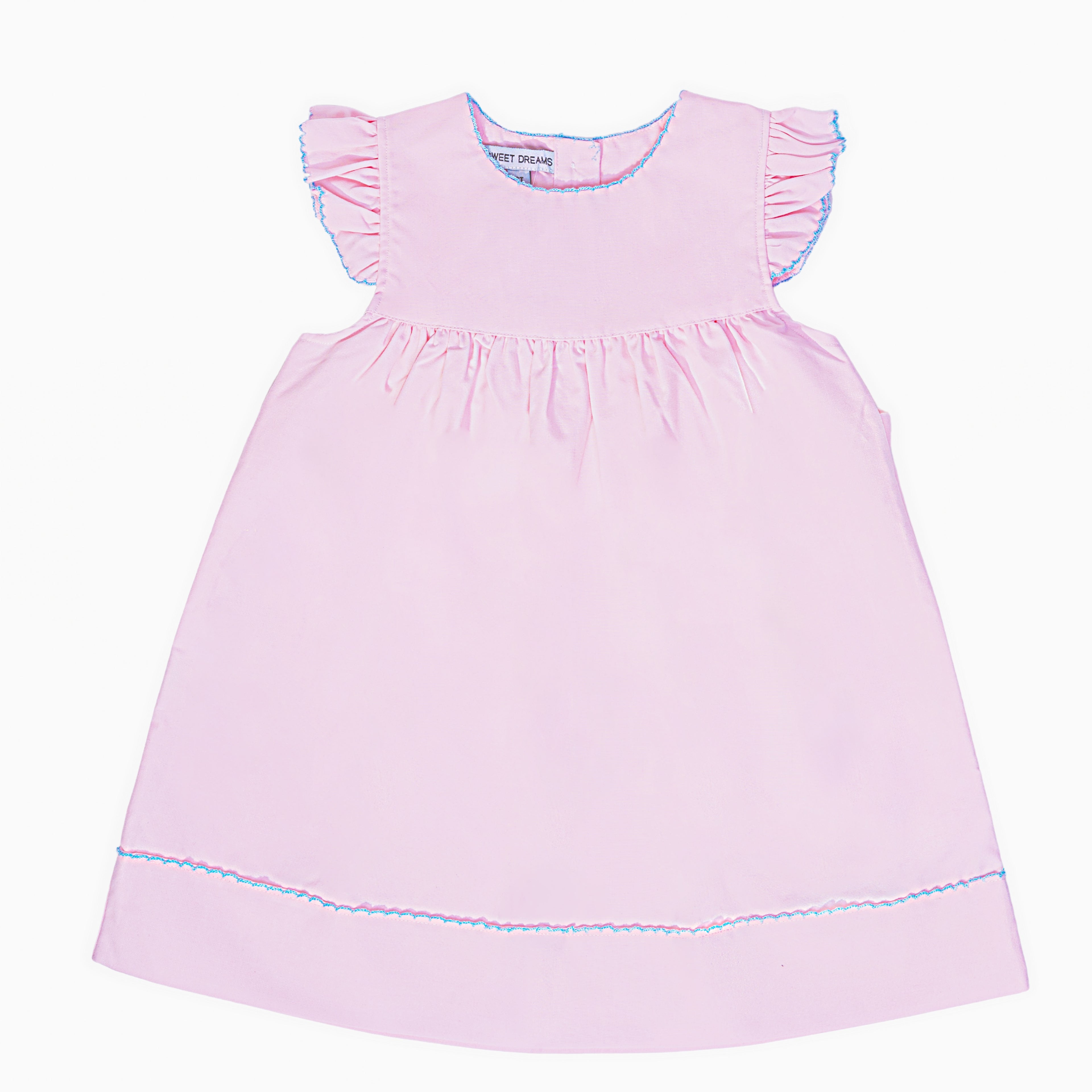 Blue Picot Trim pink dress