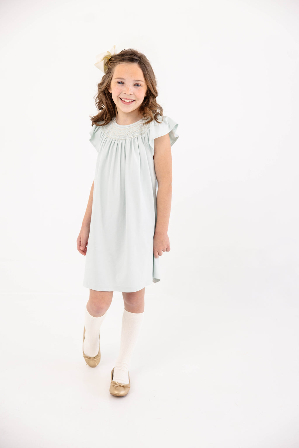 Angel Sleeve Sandy Smocked Dress- Pima