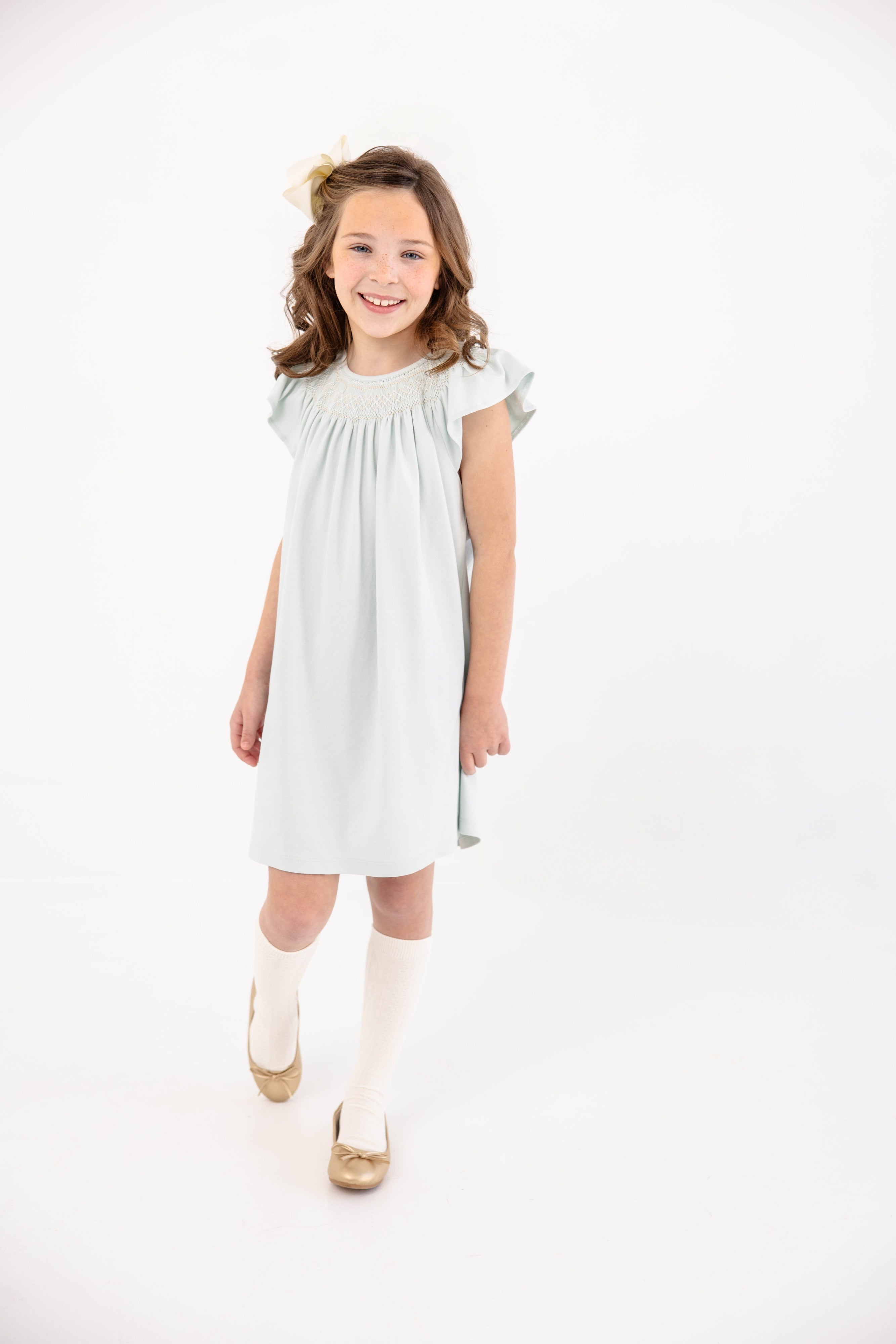 Angel Sleeve Sandy Smocked Dress- Pima