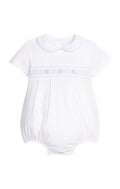 Smocked Peter Pan Bubble - Blue Geo