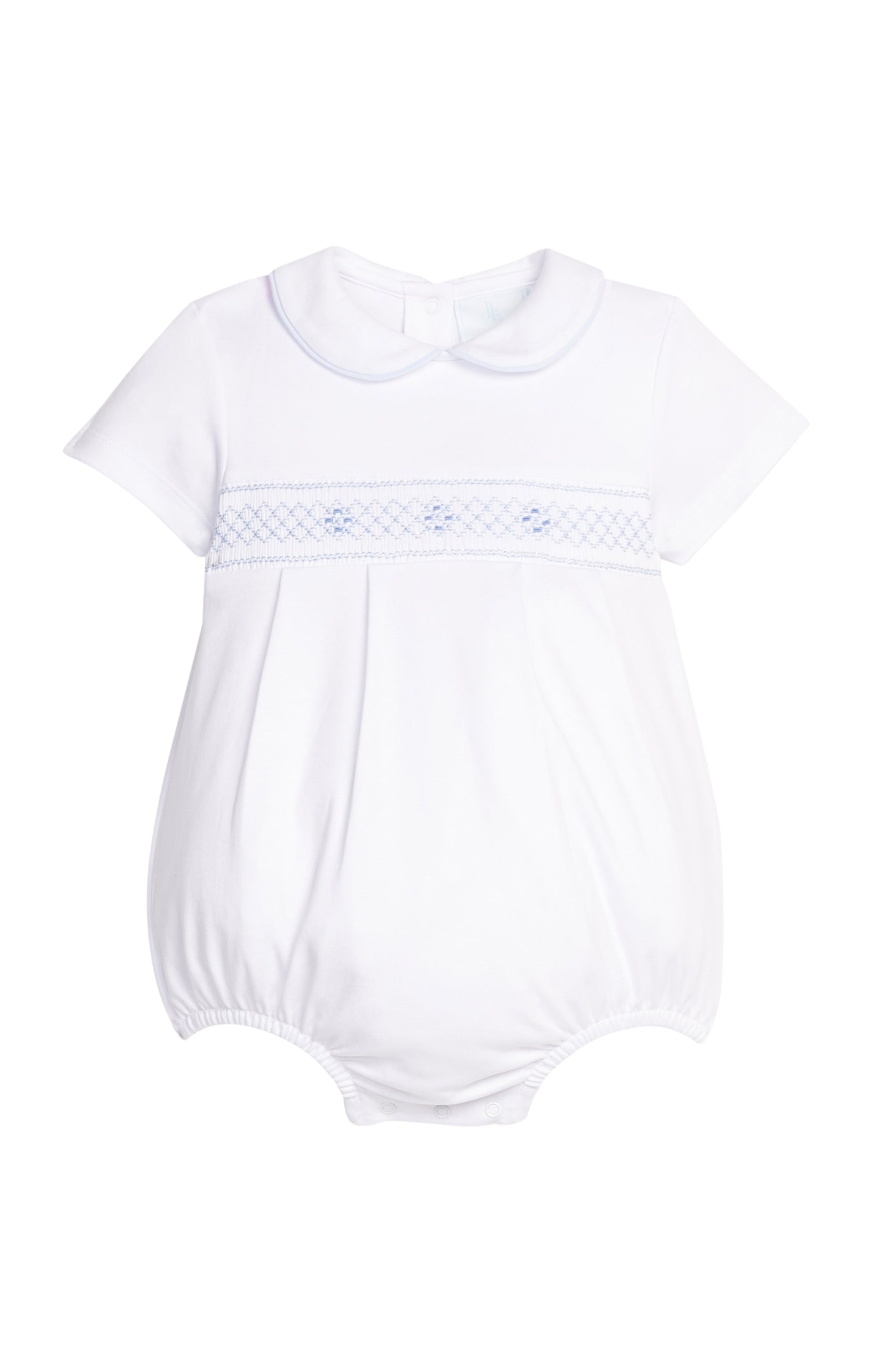 Smocked Peter Pan Bubble - Blue Geo