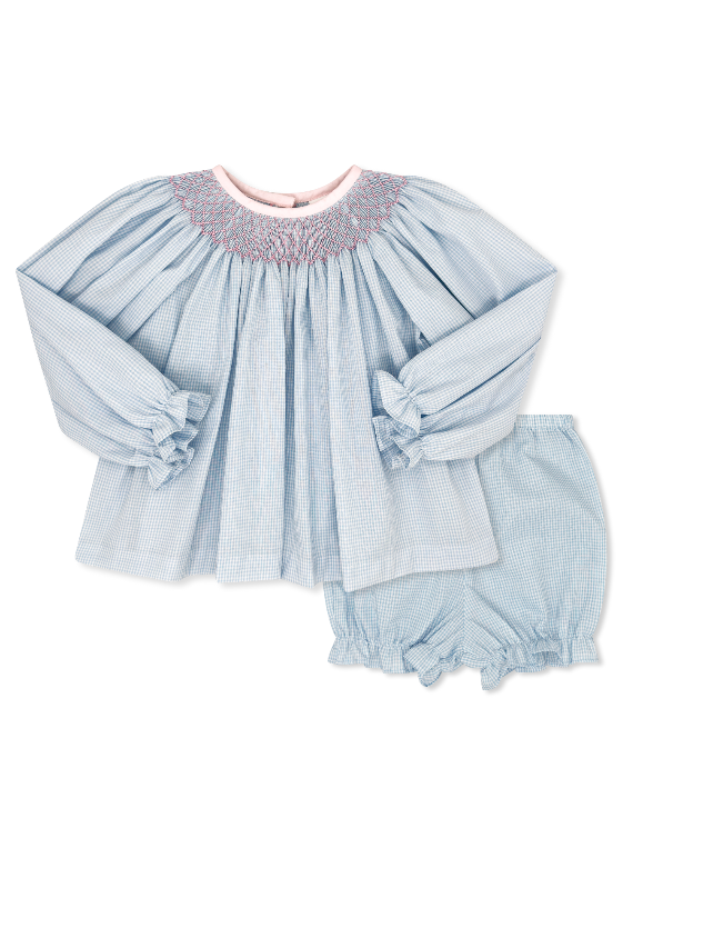 Betsy Bloomer set Long sleeve Baker blue minigingham
