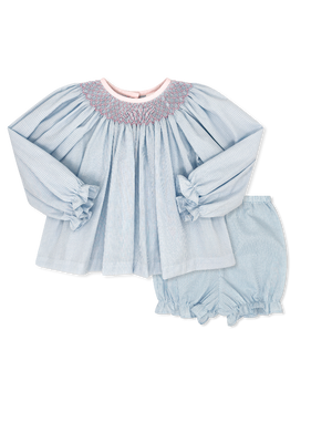 Betsy Bloomer set Long sleeve Baker blue minigingham