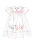 White Woven Dress with Zoo Embroidery