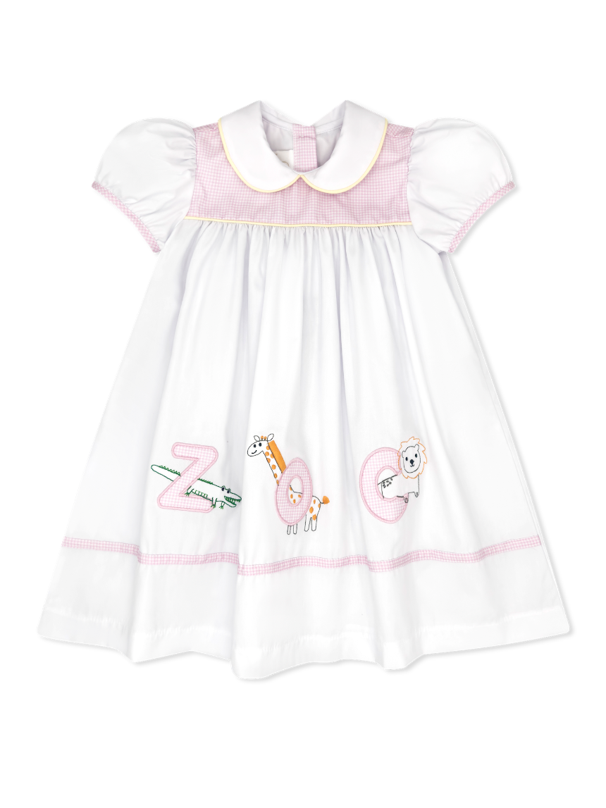 White Woven Dress with Zoo Embroidery