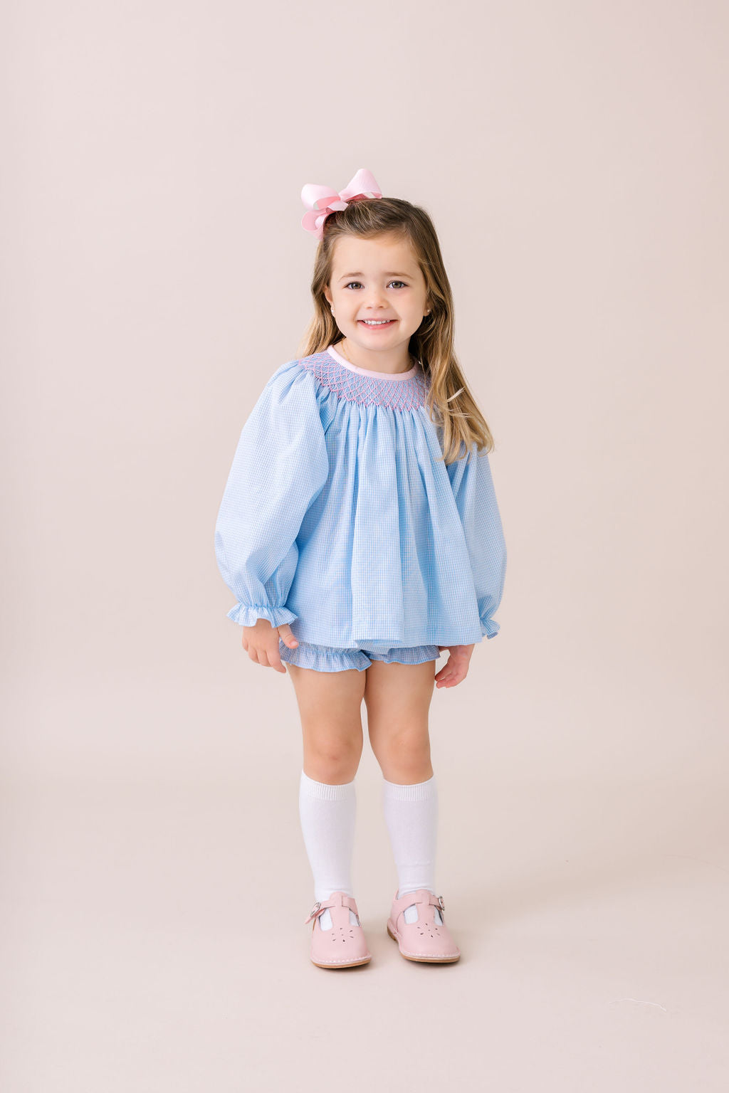 Betsy Bloomer set Long sleeve Baker blue minigingham