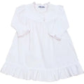 Pleated pink picot trim gown